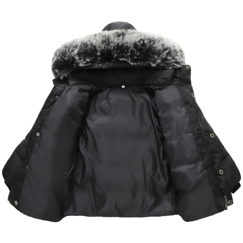 YAGATA Toddler Coat Thicken Fur Collar Hoodie Down Toddler Jacket Warm Toddler Winter Puffer Jacket Black 1-2T 90 - Image 3